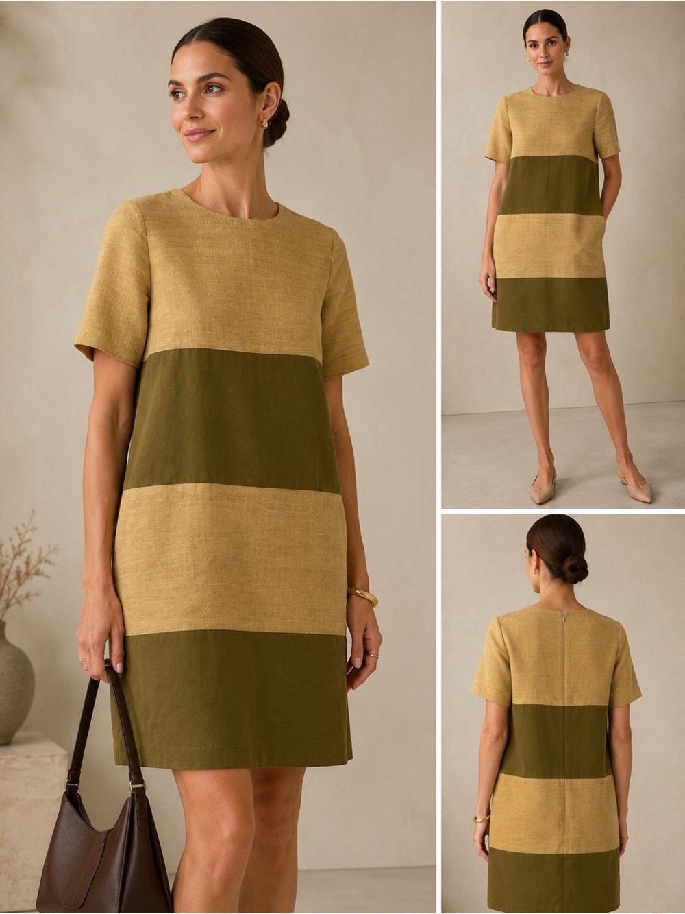 ✨ Partow Griffin Colorblock Silk Linen Blend Shift Dress Size 4 NWT‎ ✨